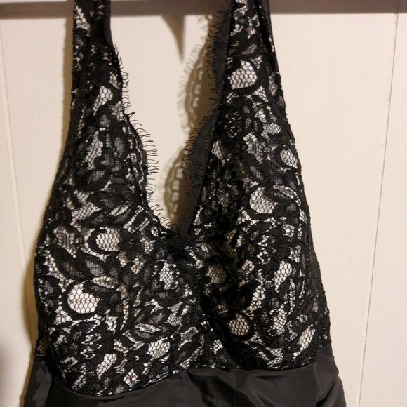 WHITE HOUSE BLACK MARKET Black Taffeta & Lace Halter Dress, Fully-Lined; 4 - Picture 2 of 5